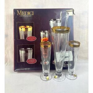 Vintage Medici Crystalware Cocktail 4 Piece Set 24k Gold Rimmed Hand-Blown Italy